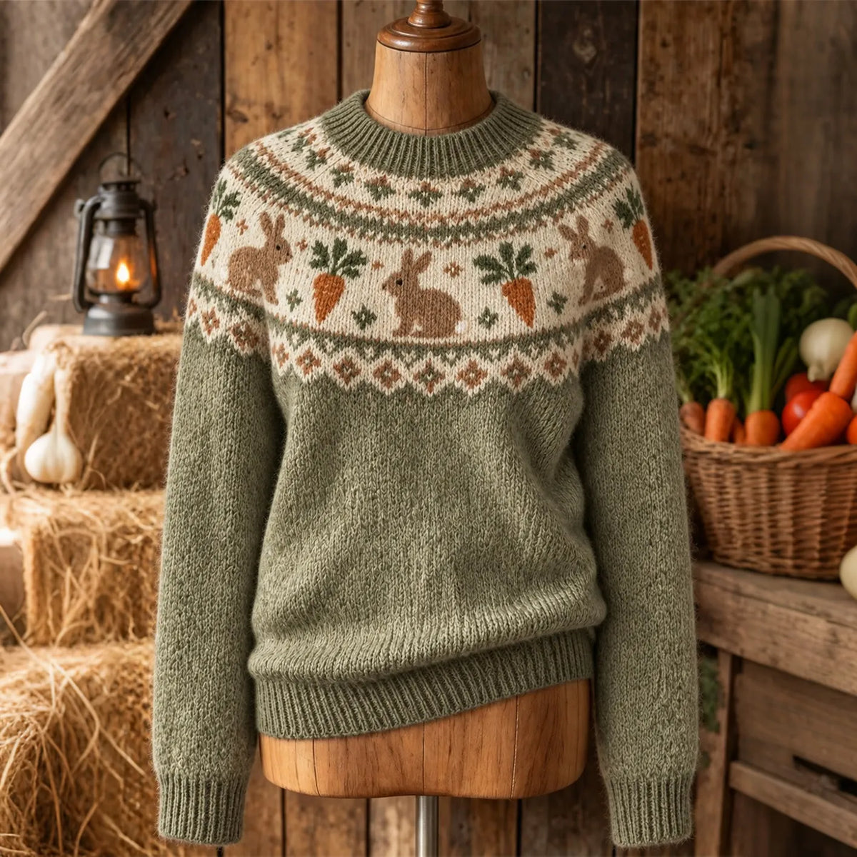 Women's Retro Bunny Ethnic Patterns Cozy Fair Isle Style Knit Sweater