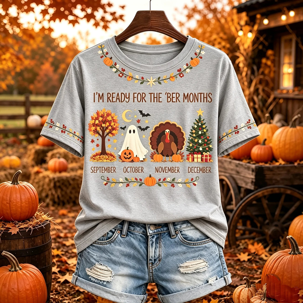 Women's I'm Ready For The 'ber Months Print Casual Crew Neck T-shirt