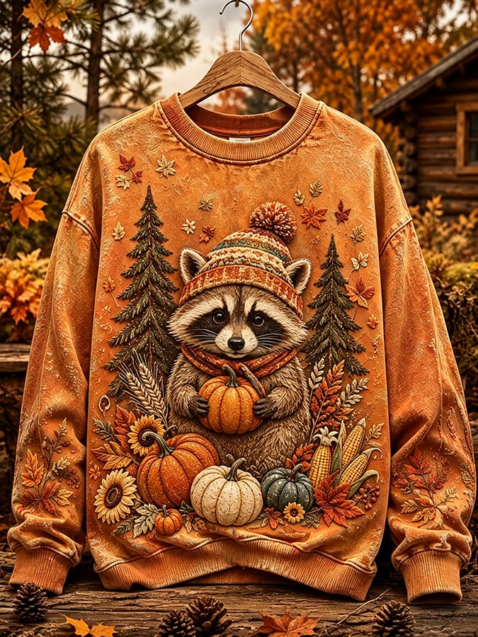 Women's Autumn Raccoon  Printed Casual Sweatshirt