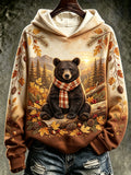 Women's An Autumn Black Bear Print Hoodie