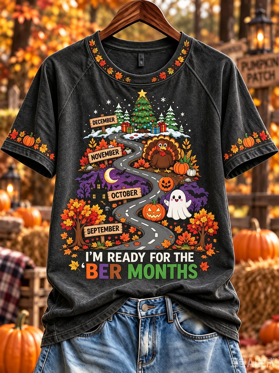 Women's Retro I'm Ready For The 'ber Months Print Crew Neck Short Sleeve Casual T-shirt