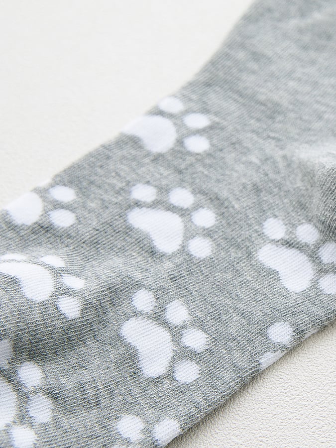 Women's Cotton Cat Cubic Ears Footprint Mid Calf Socks