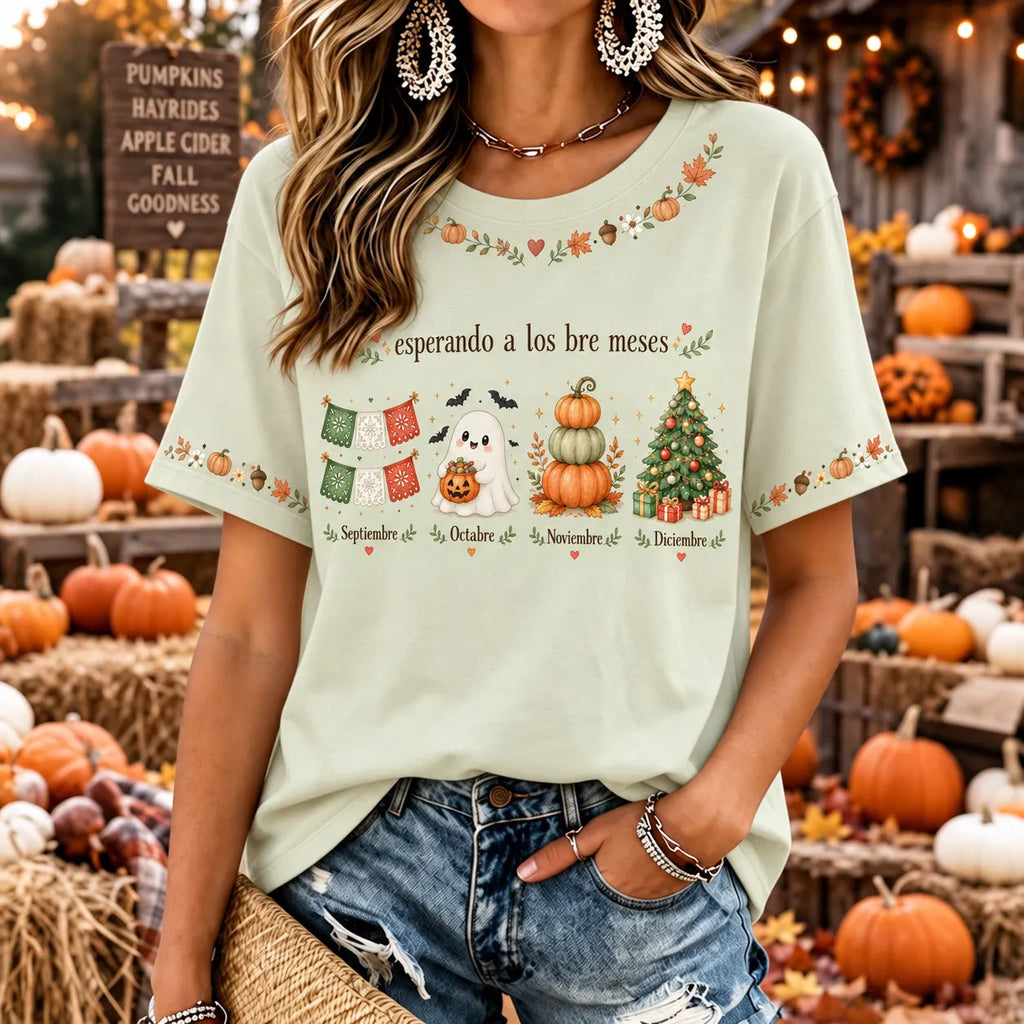Women's Vintage Halloween Fall Print Crew Neck Short Sleeve T-shirt