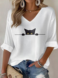 🐾Buy 3 Save 10%🐱Women's Cat Print Waffle T-shirt💛100% For Shelter Pets🐱🐶