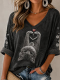 Women's Vintage Casual Cat Print T-Shirt