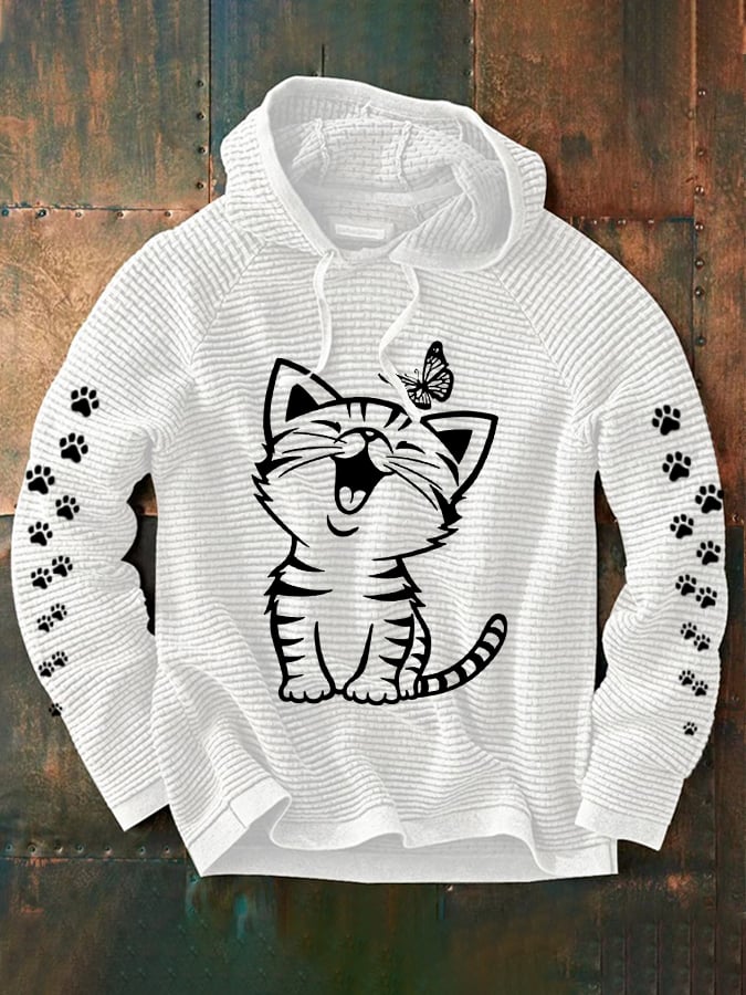 Men's Cute Cat Print Casual Hoodie Sweatshirt