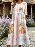 Women's Casual Retro Cat-Print Dress