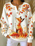 Women's Casual Print Button-Up Collar Knit Top