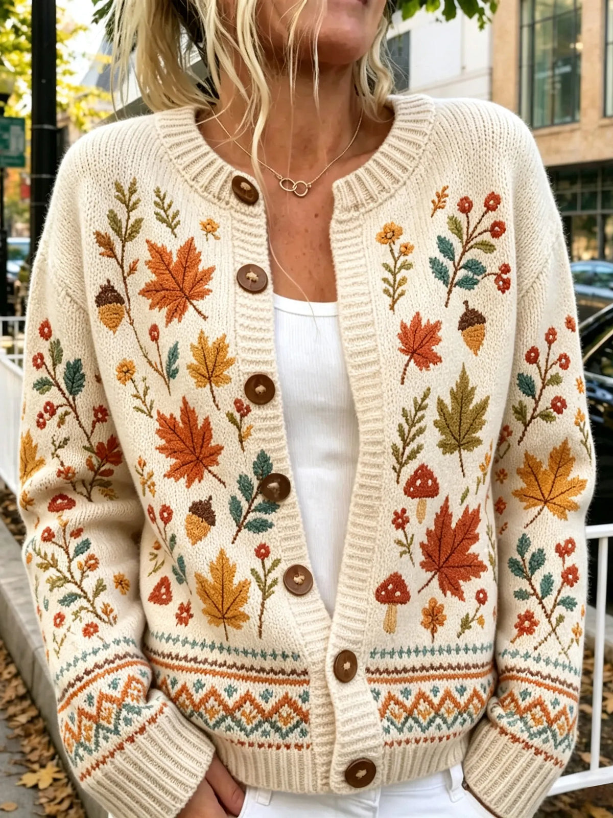 Women's Vintage Autumn Floral Print Casual Cardigan Sweater