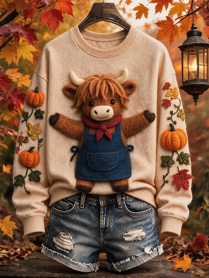 Women's Autumn Highland Denim Print Sweatshirt