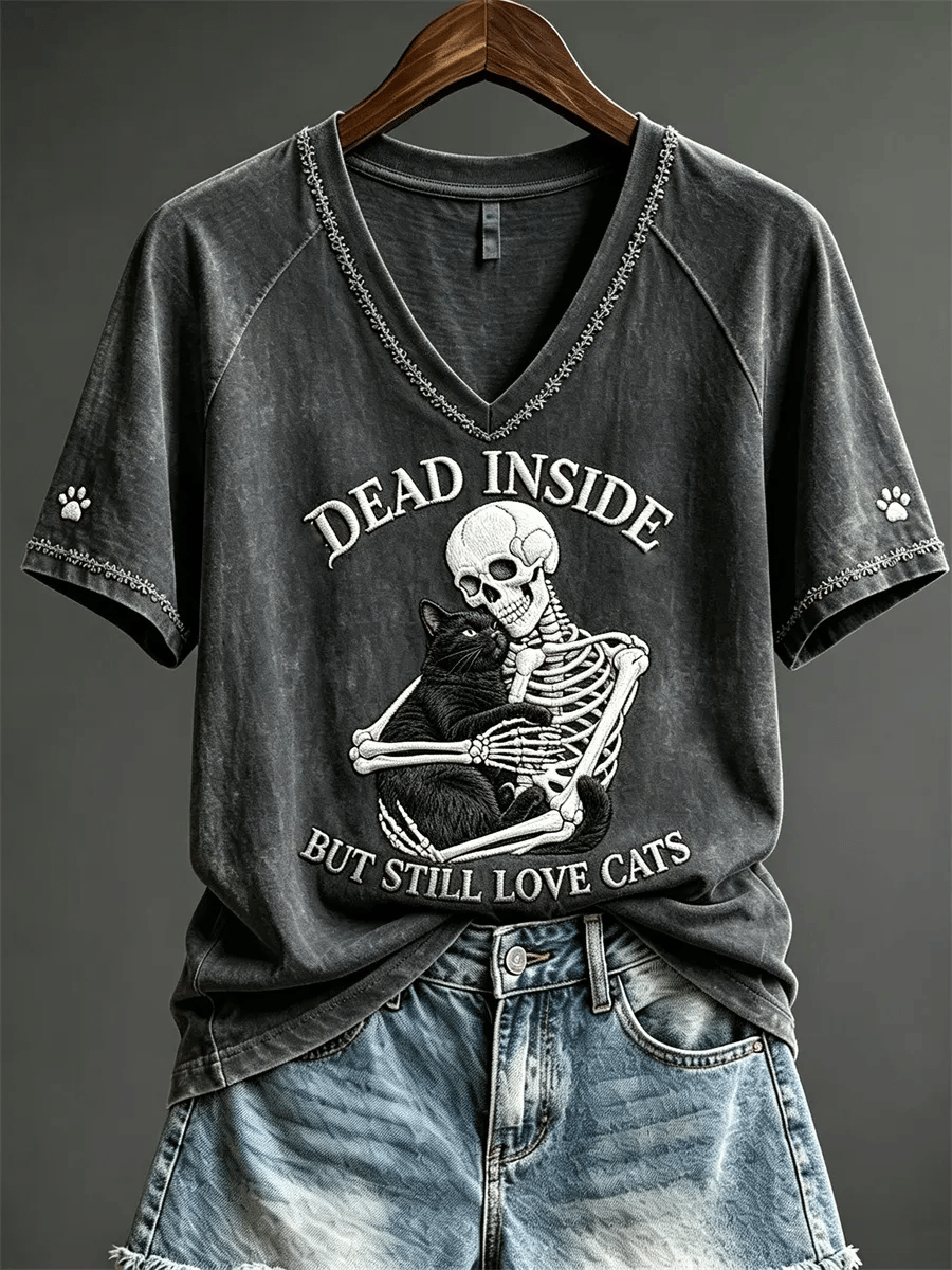 Women's Casual Black Cat Print Halloween Top