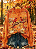 Women's Casual Print Button-Up Collar Knit Top