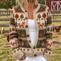 Women's Vintage Farm Fox Pattern Cozy Knit Cardigan