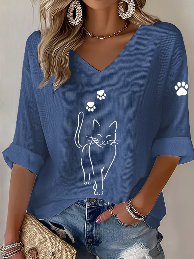 Women's Cute Cat Print Casual T-Shirt