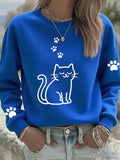 Women'S Cute Cat Print Crew Neck Sweatshirt