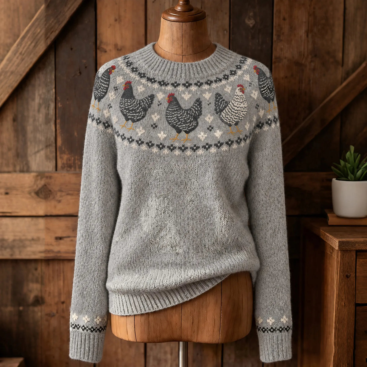 Women's Retro Barred-feather Chicken Ethnic Patterns Cozy Fair Isle Style Knit Sweater