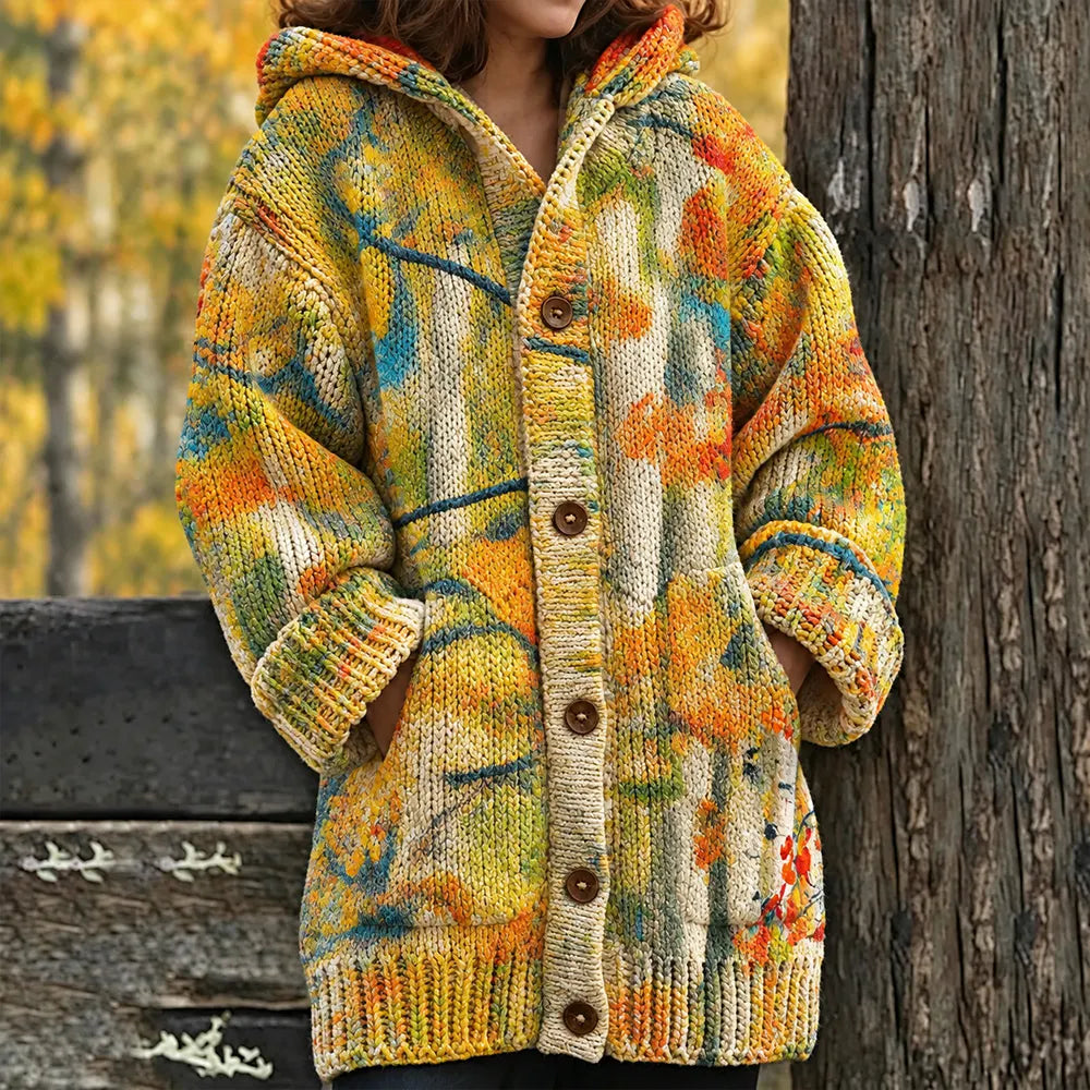 Women's Autumn Forest Abstract Art Casual Cardigan Sweater