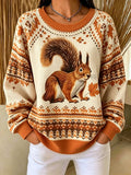 Women's Autumn Printed Long-Sleeved Knit Top