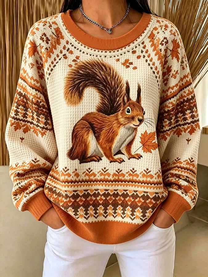 Women's Autumn Printed Long-Sleeved Knit Top
