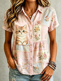 🐾 Buy 3 Save 10%🐱Women's Casual Cat Floral Print Shirt💛100% For Shelter Pets🐱🐶