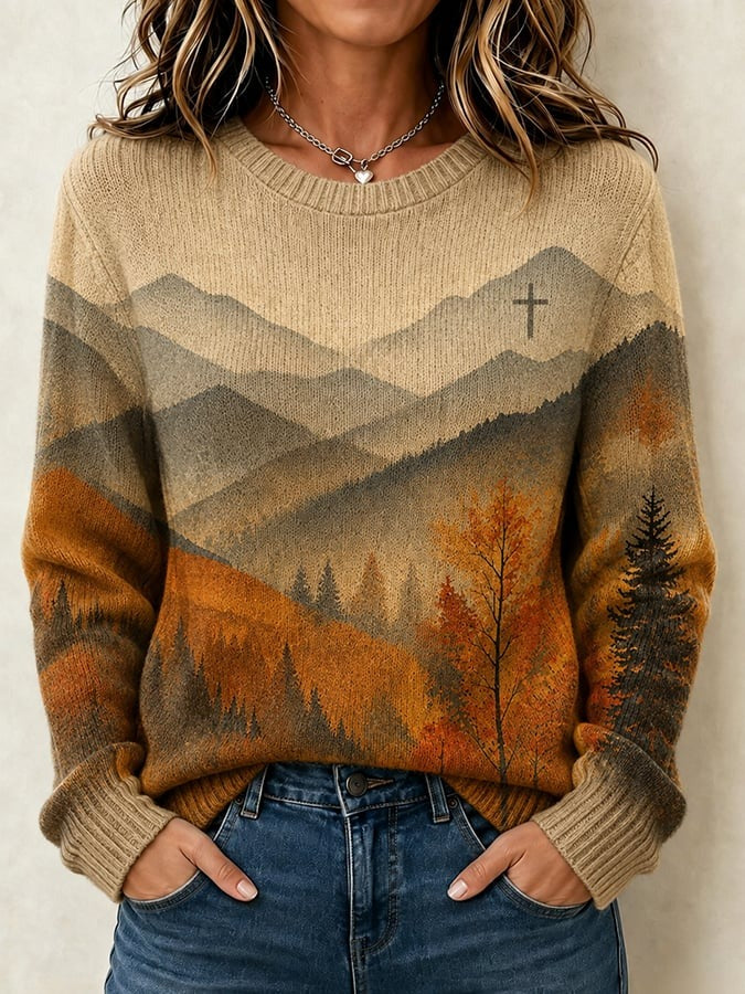 Women's Autumn "tree Of Faith" Jacquard Knit Sweater