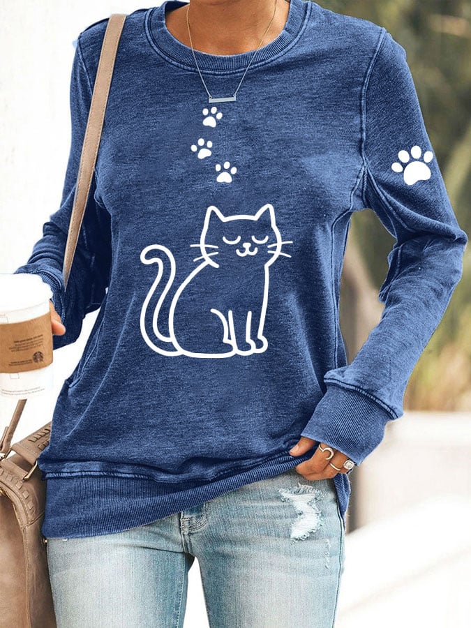 Women's Cute Cat Print Sweatshirt