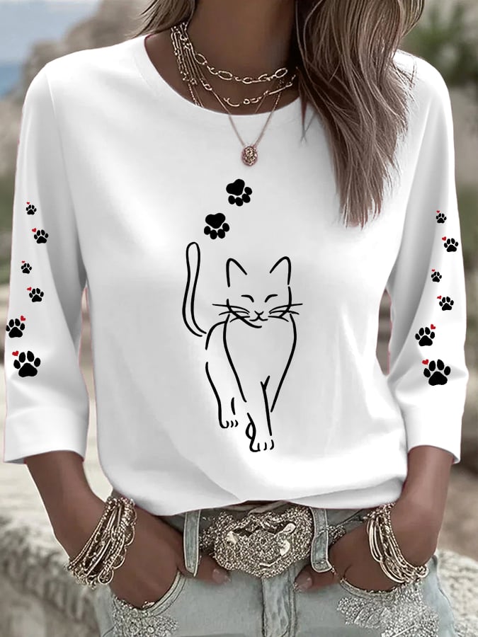 Women's Fun Animal Cat Print T-shirt