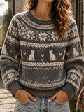 Women's Cute Cat And Snowflake Pattern Knitted Crewneck Sweater