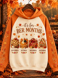 Women's Autumn "ber Months" Color-block Hoodie With Pie, Pumpkin, Basket & Gingerbread House Pattern