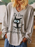 Women's It's Fine I'm Fine Everything Is Fine Slub Cotton Long Sleeve Shirt