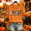 Women's Cute Dogs In Fall Print Crew Neck Short Sleeve T-shirt