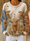 Women's Animal Highland Cow Print Sweatshirt