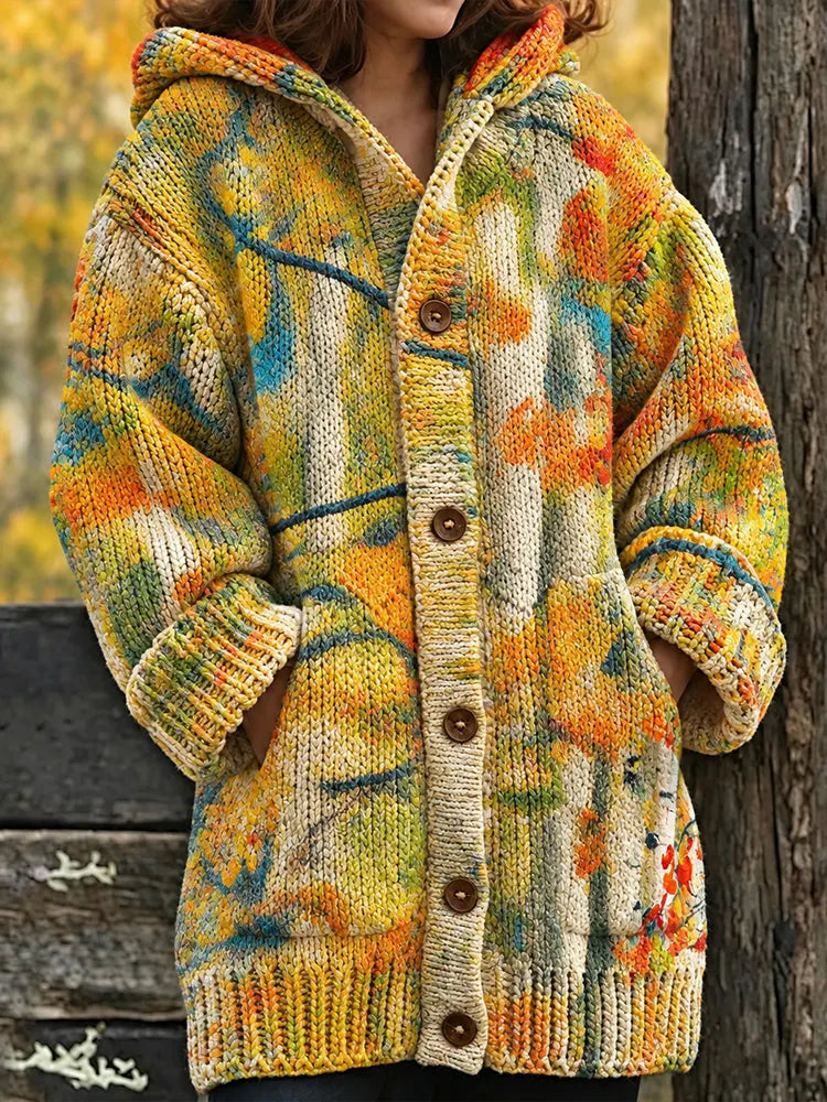 Women's Autumn Forest Abstract Art Casual Cardigan Sweater