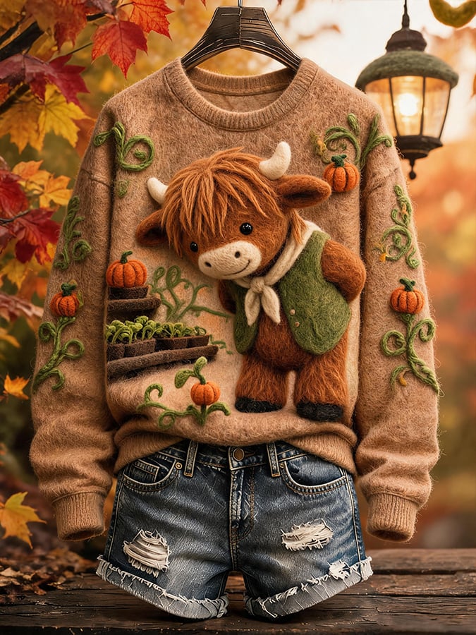 Women's Autumn Highland Denim Print Sweatshirt