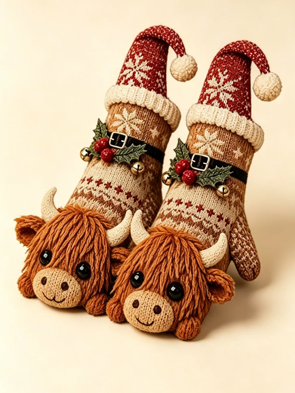 Cute 3D Highland Cow Hugging Knitted Socks