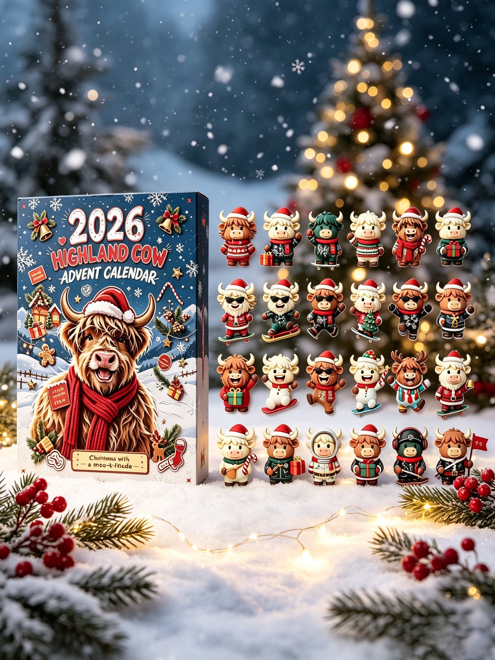 2026 Highland Cow Christmas Advent Calendar – 24 Cute Cow Figurines Set Blind Box