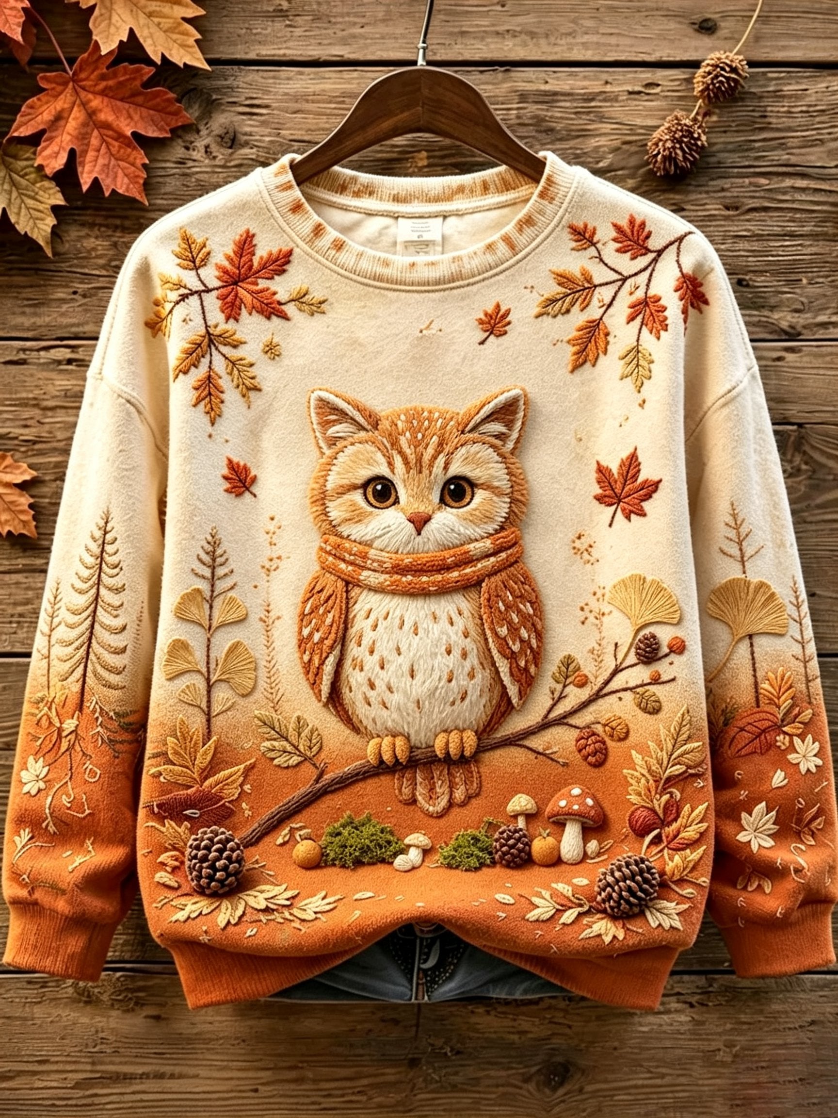 Women's Autumn Animal-Print Fleece-Lined Crewneck Sweatshirt
