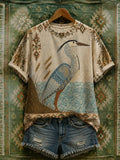Women's Bird Standing By The Water Art Crew Neck Top