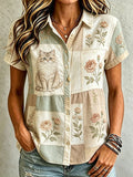 🐾Buy 3 Save 10%🐱Women's Casual Cat Floral Print Shirt💛100% For Shelter Pets🐱🐶