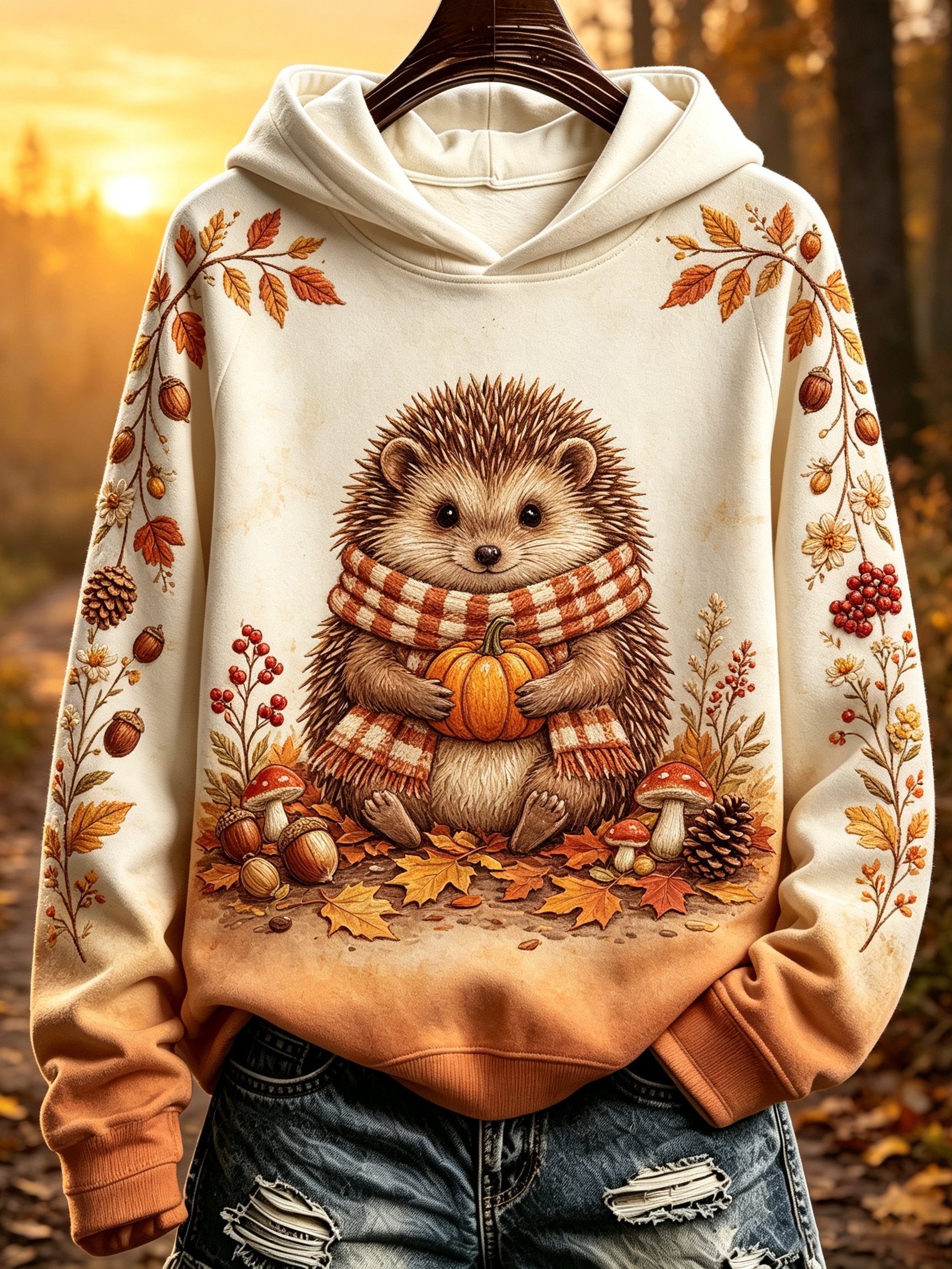 Women's Autumn Hedgehog Print Hoodie