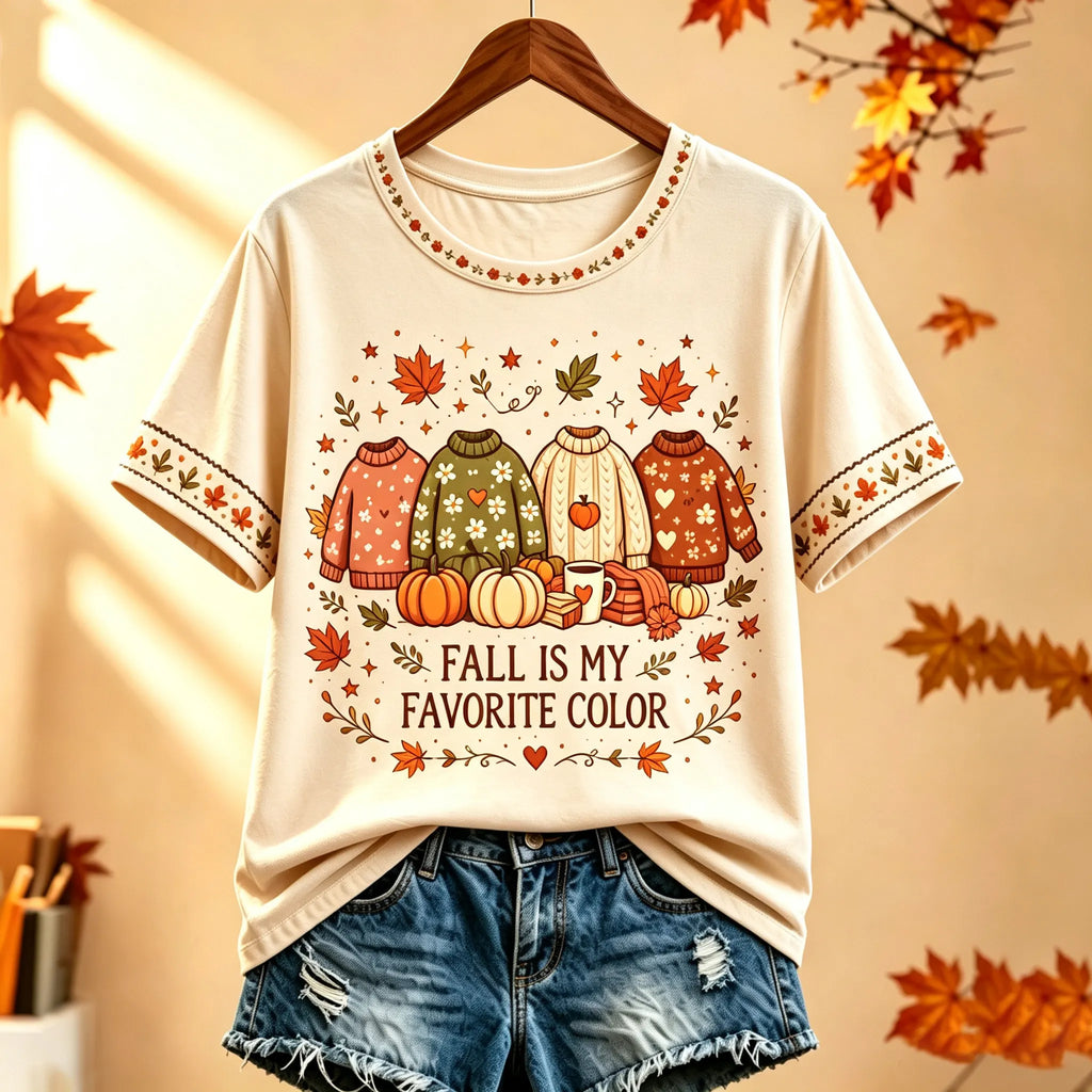 Women's Autumn Print Short-sleeve Crew-neck T-shirt