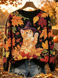 Women's Autumn Cute Cat Print Casual Long-Sleeved Sweatshirt