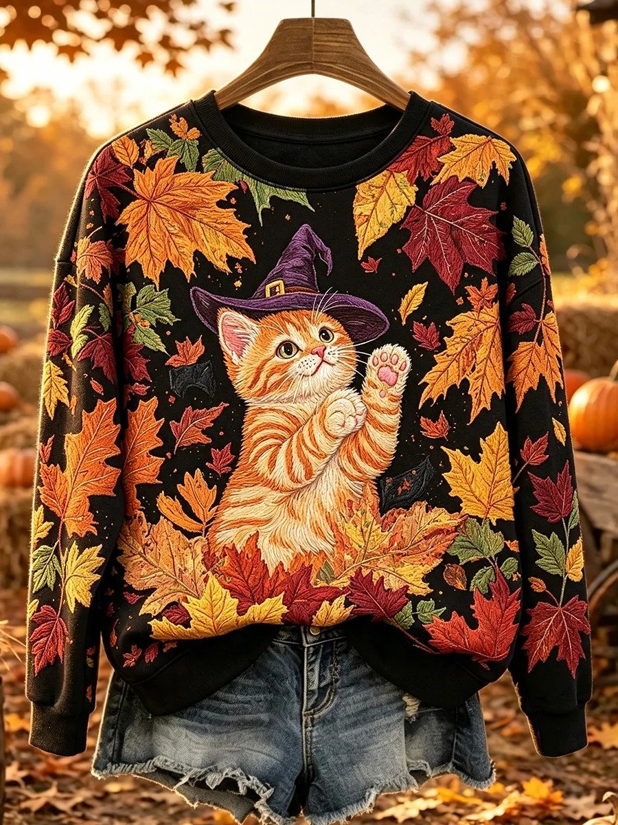 Women's Autumn Cute Cat Print Casual Long-Sleeved Sweatshirt