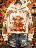 Women's Autumn Highland Cow Printed Casual Hoodie