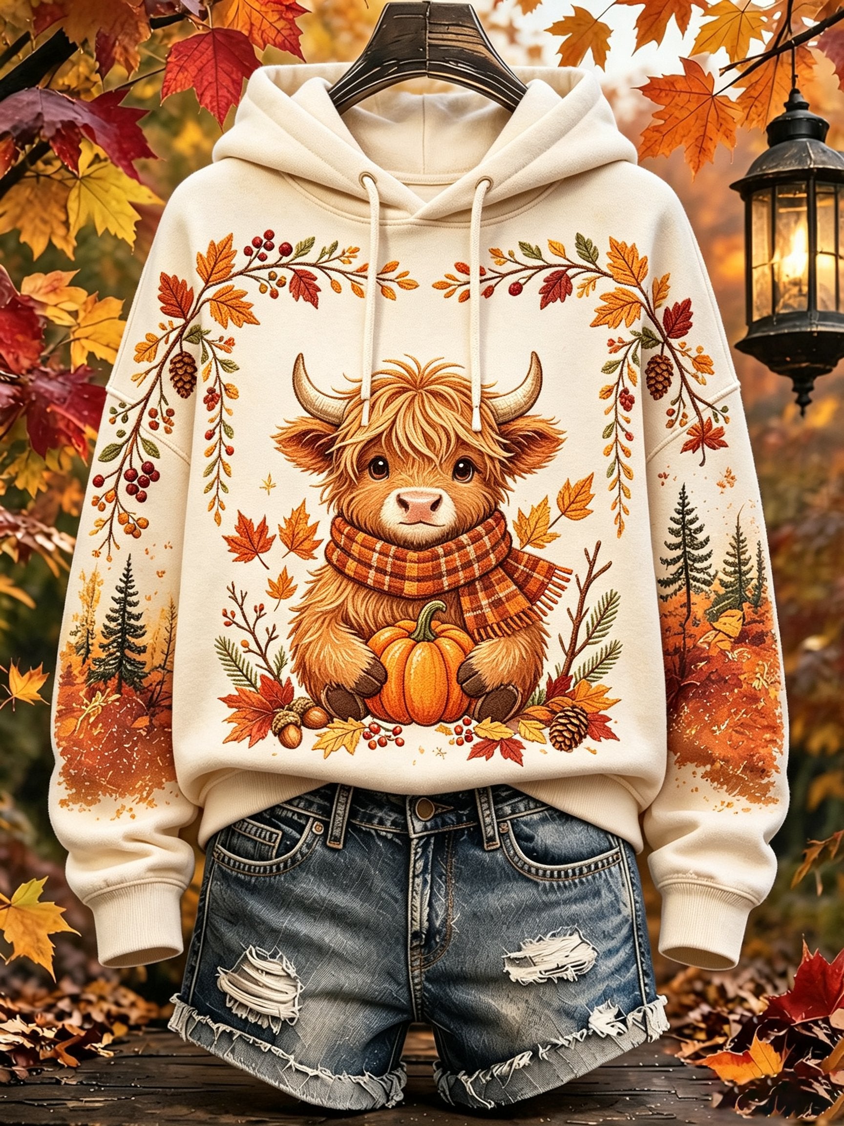 Women's Autumn Highland Cow Printed Casual Hoodie