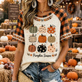 Women's Vintage Halloween Fall Pumpkin Print Crew Neck Short Sleeve T-shirt