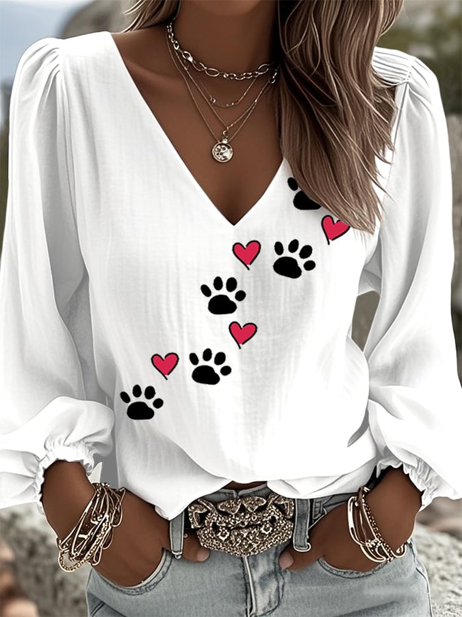 Women's Retro Animal Paw Print Shirt
