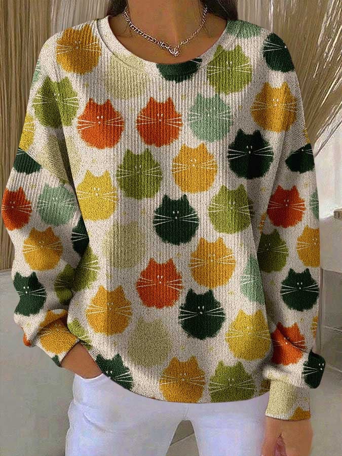 Women's Animal Print Knit Crew Neck Long Sleeve Top
