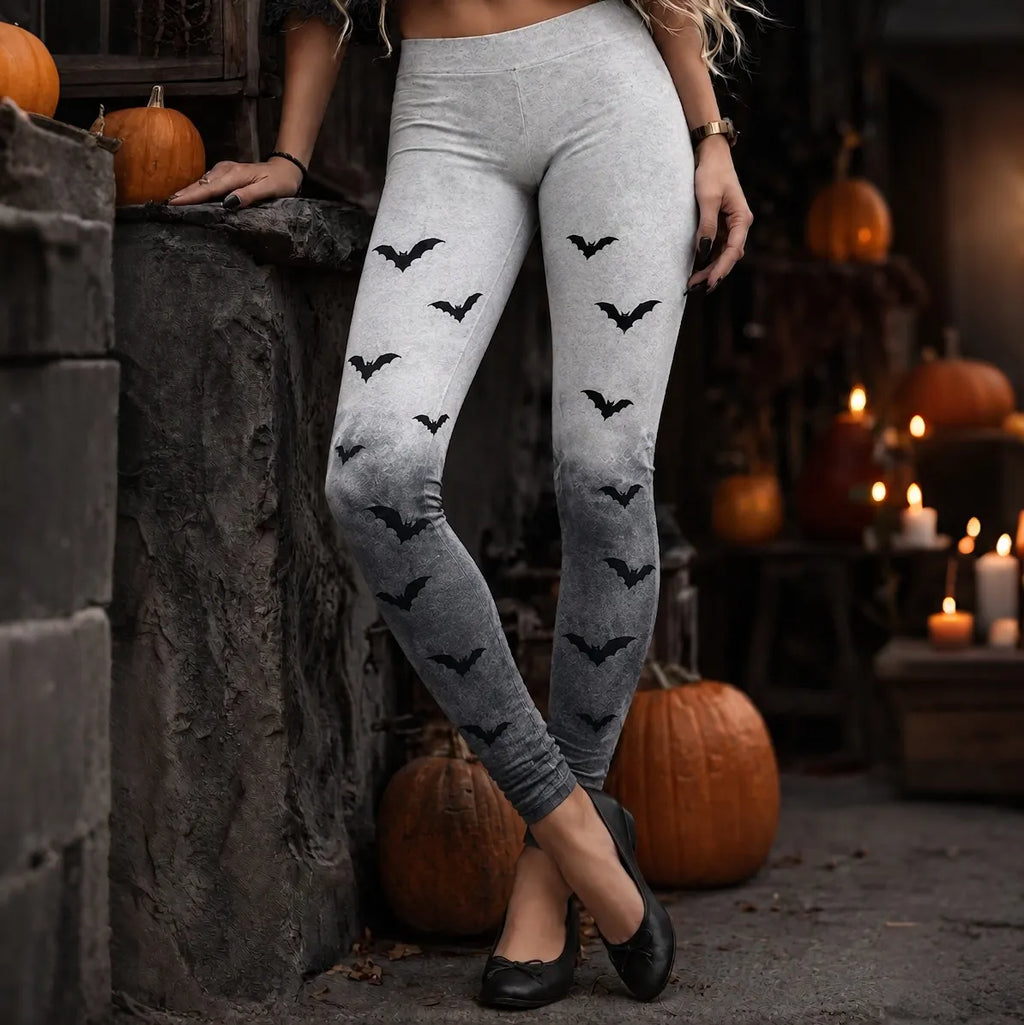 Women's Vintage Skeleton And Bat In Gradient Print Comfy Leggings