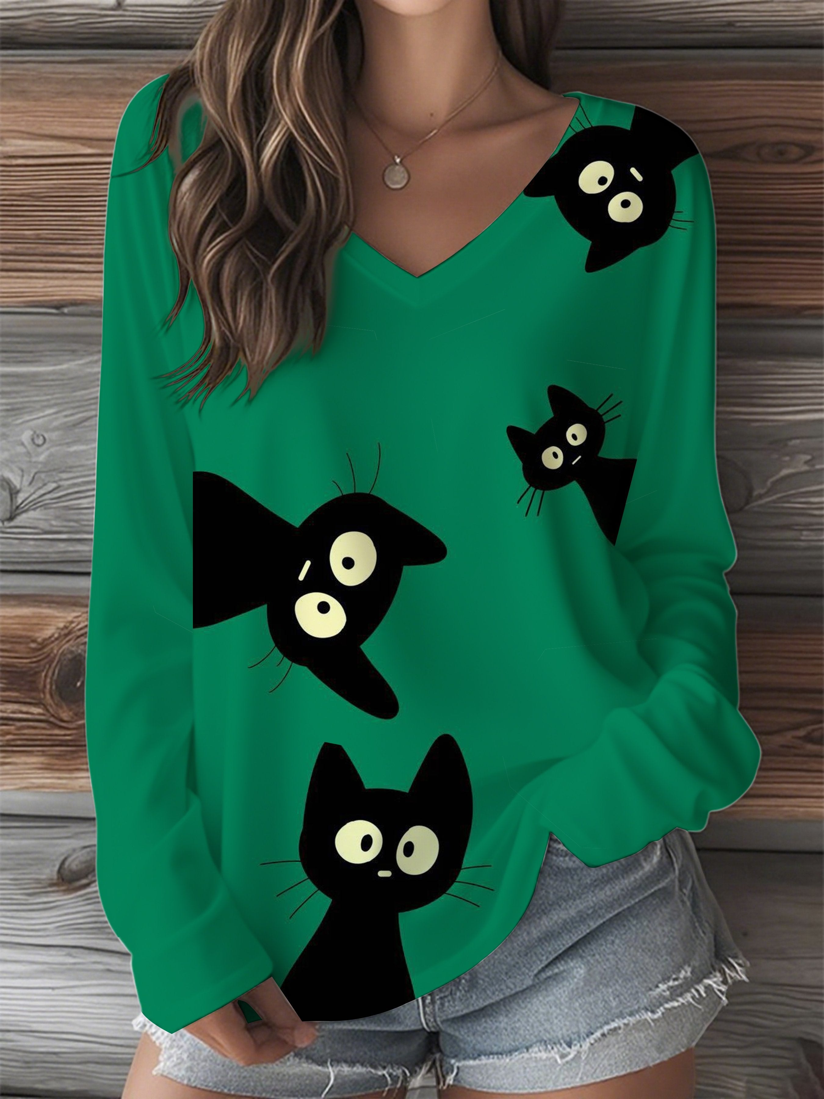 Women's Black Cat Print Top
